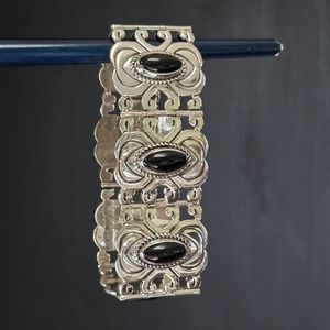 ATI 925 MEXICO Black Onyx Sterling Silver Bracelet 73 Grams 7-1/2" Vintage